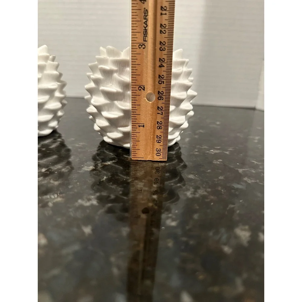 2 White Ceramic Pinecone Shaped Votive Holders